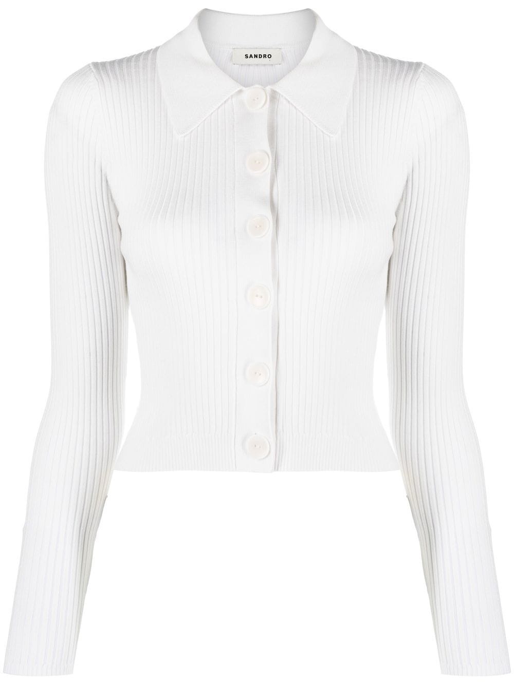 ribbed-knit collared cardigan - 1