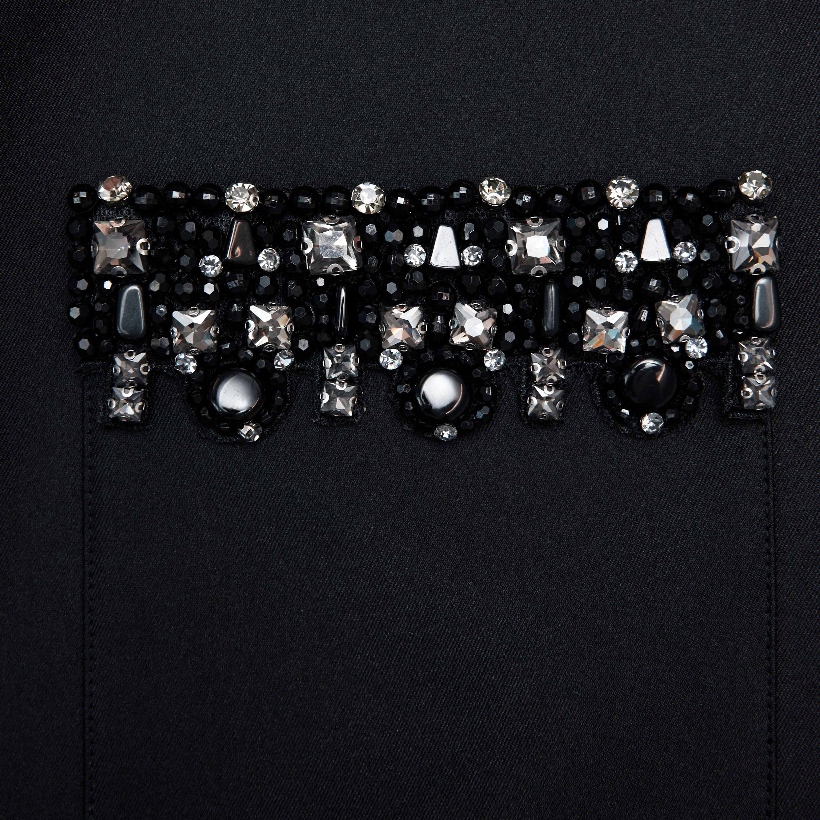 Black Taffeta Embellished Trim Mini Dress - 5