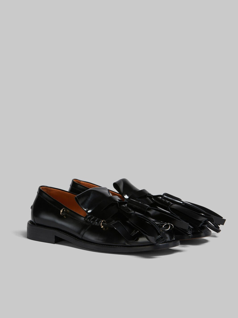 BLACK LEATHER BAMBI LOAFER WITH MAXI TASSELS 2