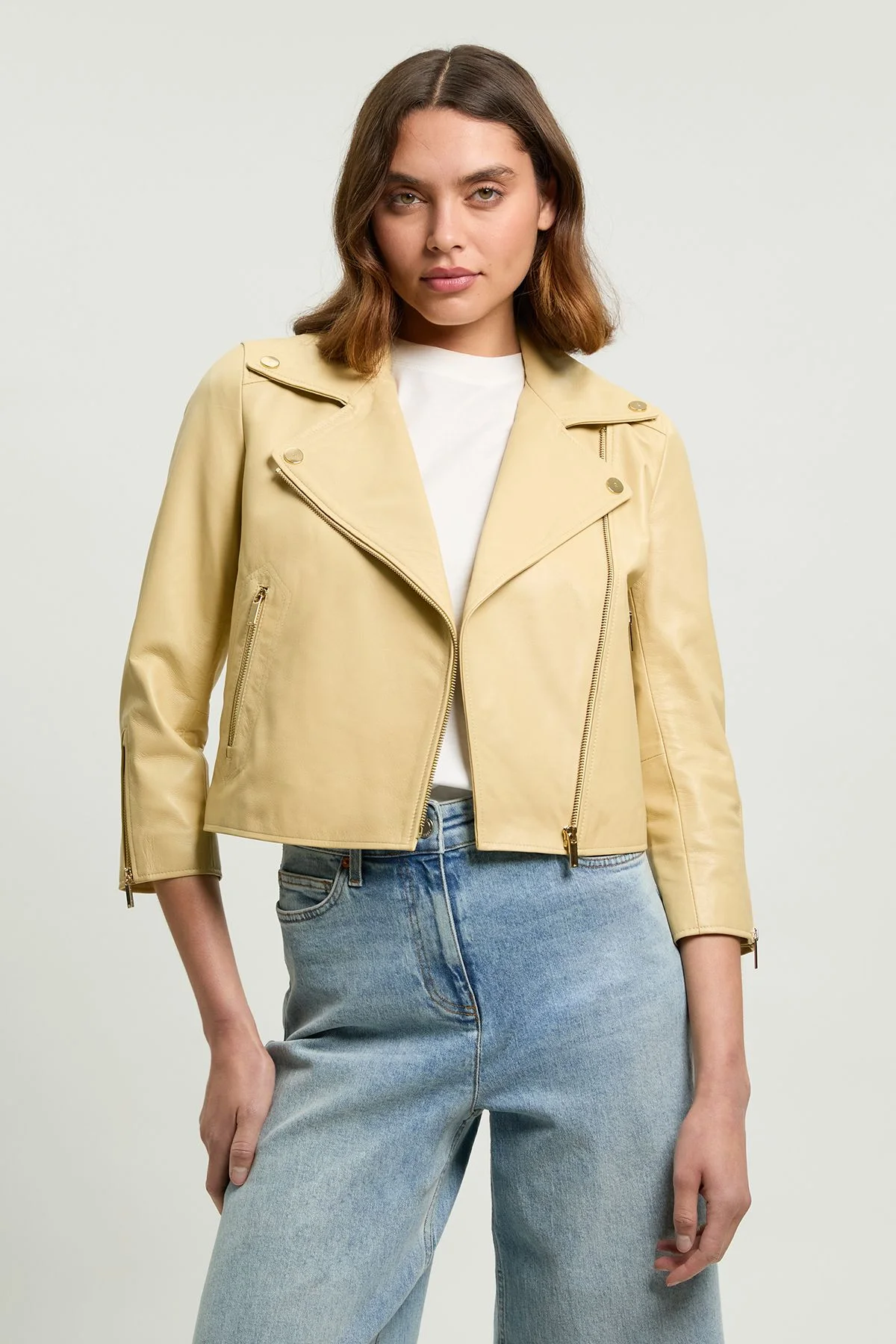 Leather Shrunken Biker Jacket - 1