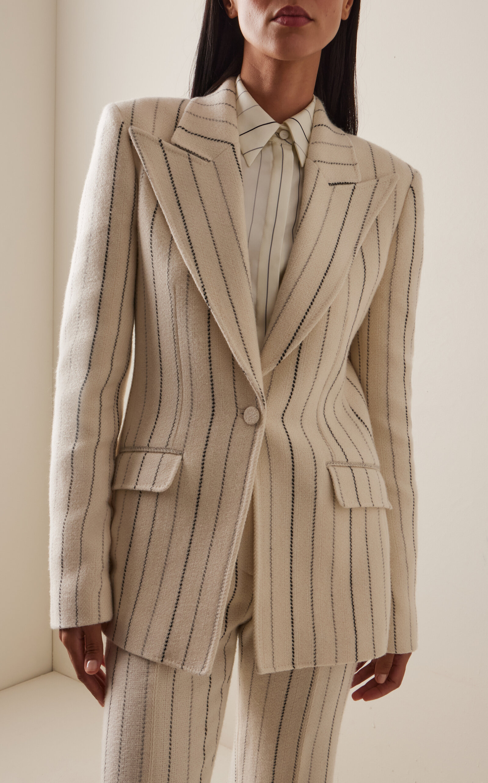 Leiva Striped Wool-Cashmere Blazer ivory - 2
