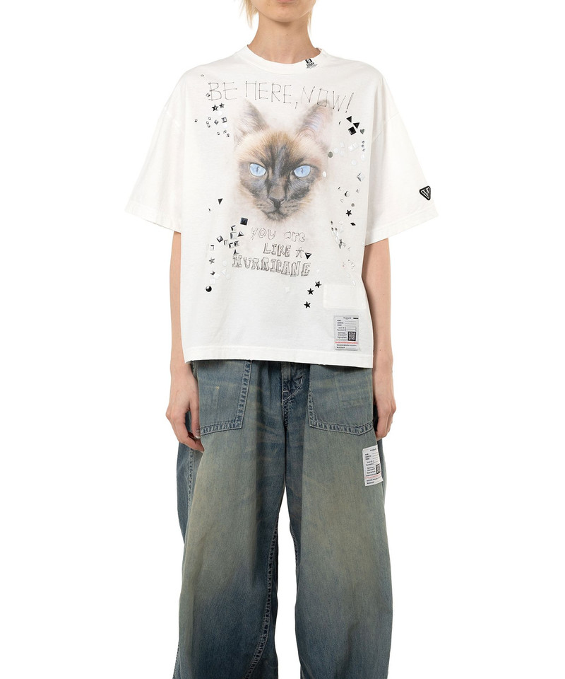 Cat Printed Embellished Distressed T-Shirt 4