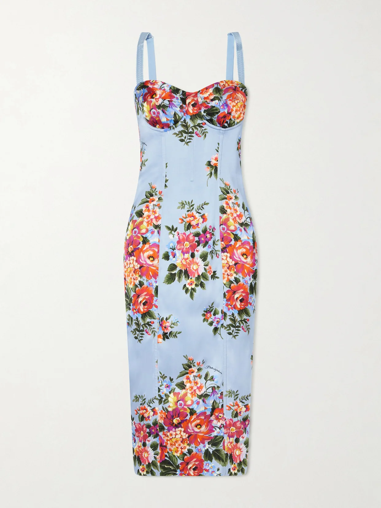 Floral-print Satin Bustier Midi Dress - 1