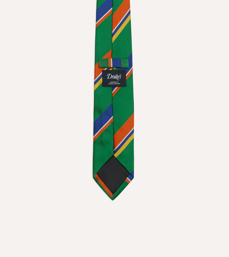 Green, Orange and Blue Multi Stripe Repp Silk Tipped Tie 4