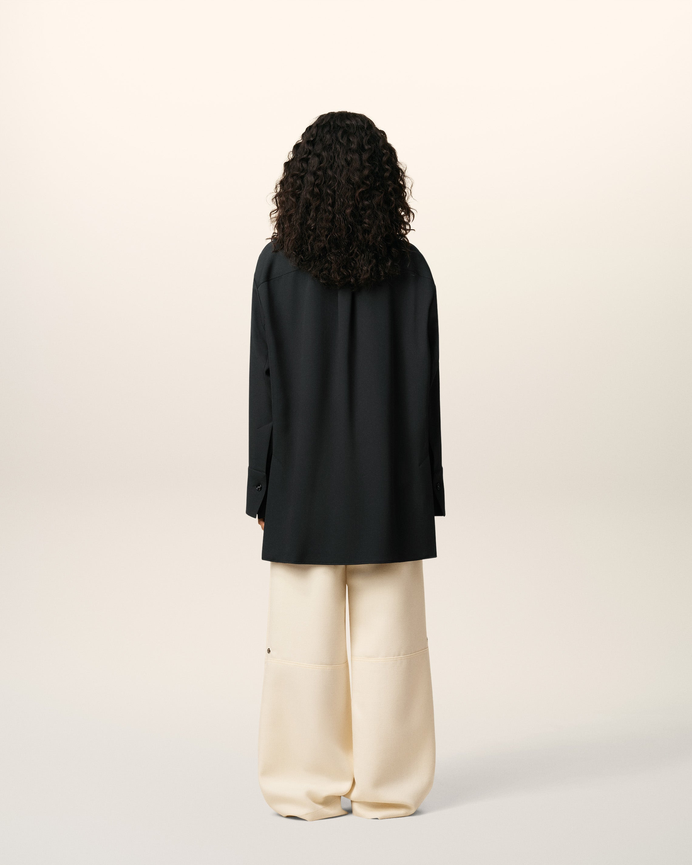 BLACK WOOL LONG OVERSIZED SIDE SLITS SHIRT - 5