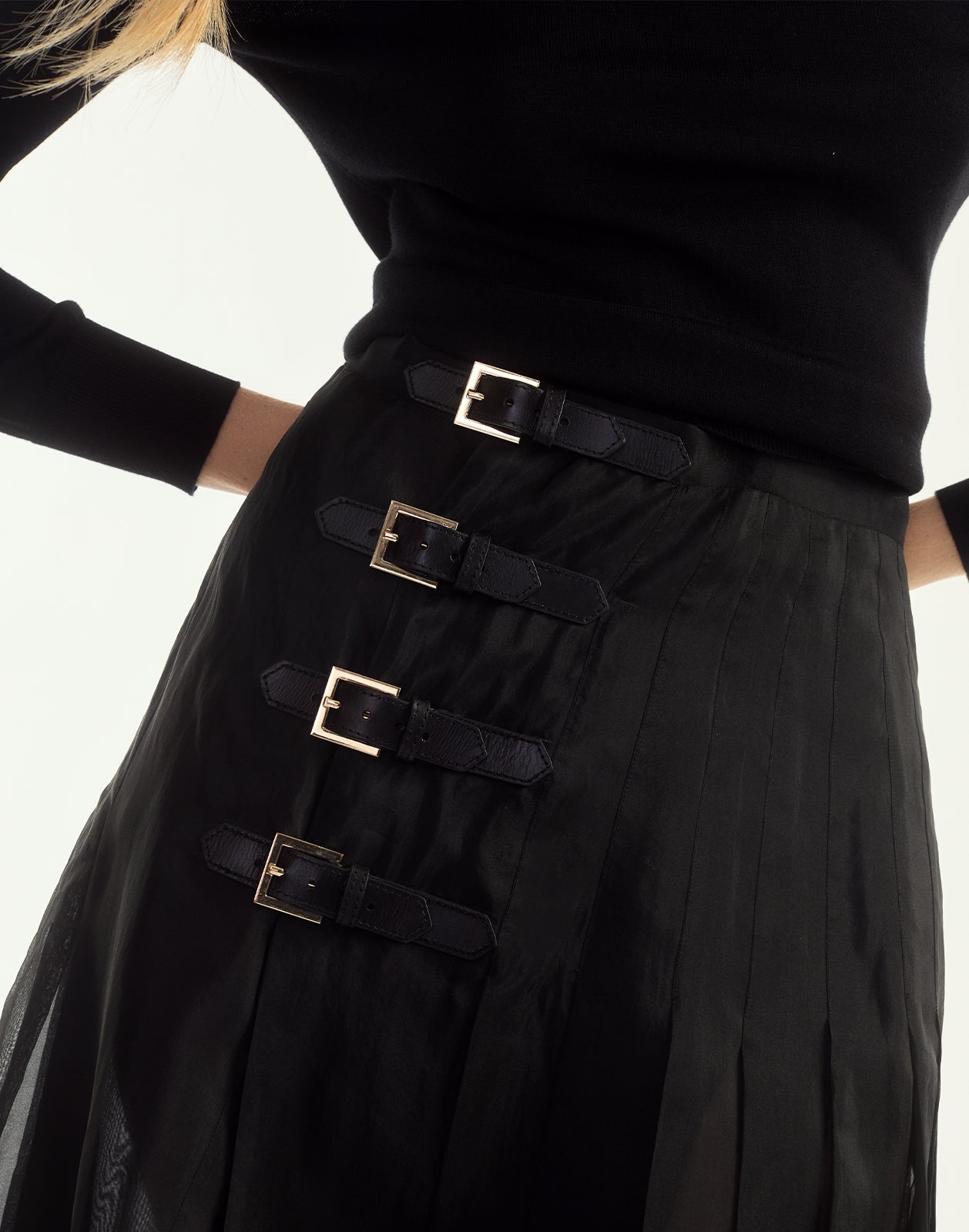 Pleated Buckle Silk Organza Skirt - 6