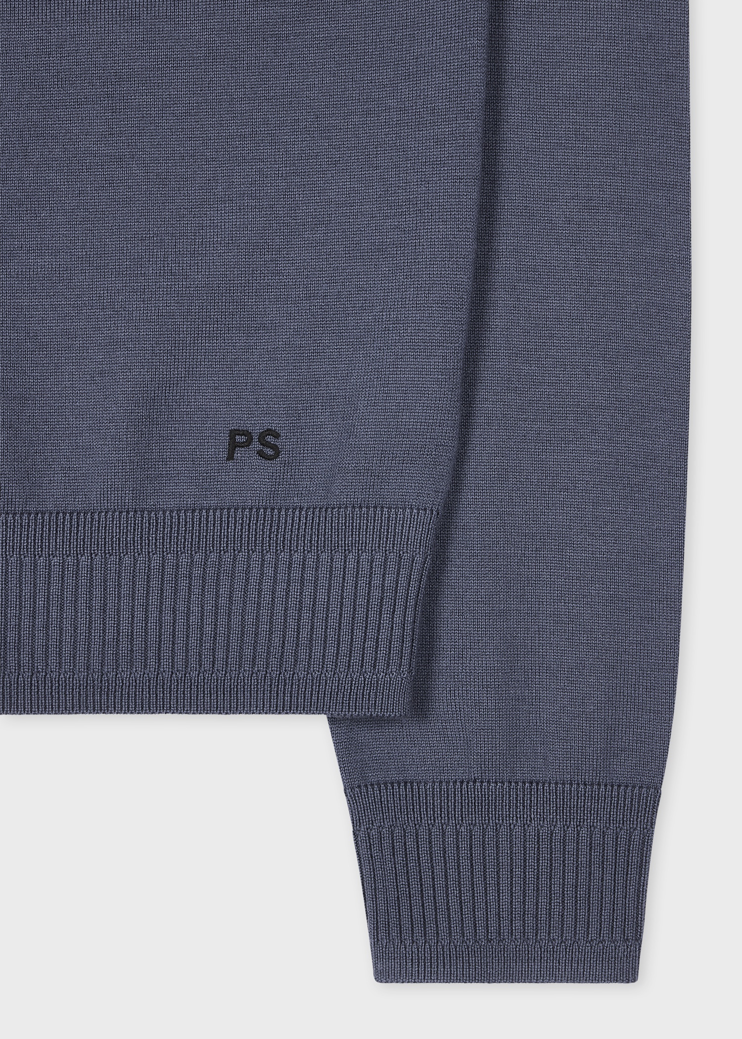 Washed Blue Merino Wool Half-Zip Sweater - 2