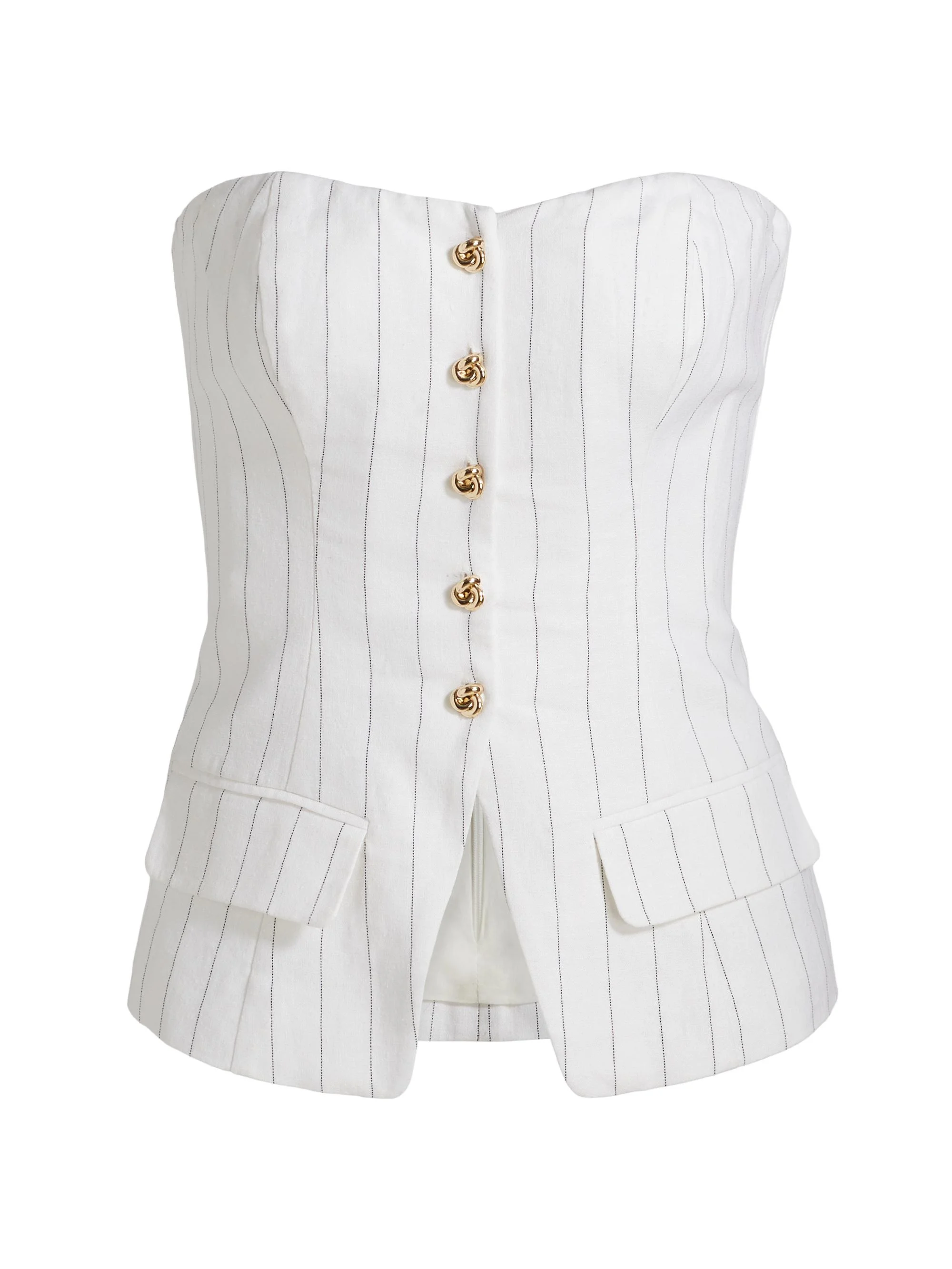 Women's Quinn Pinstripe Linen-Blend Strapless Vest - White Black Pinstripe - 1