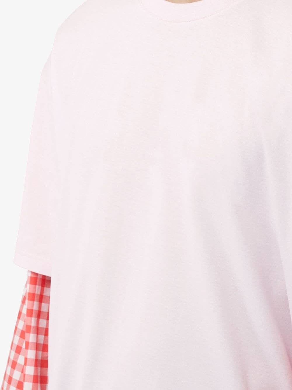 gingham sleeve cut-out hem T-shirt - 5