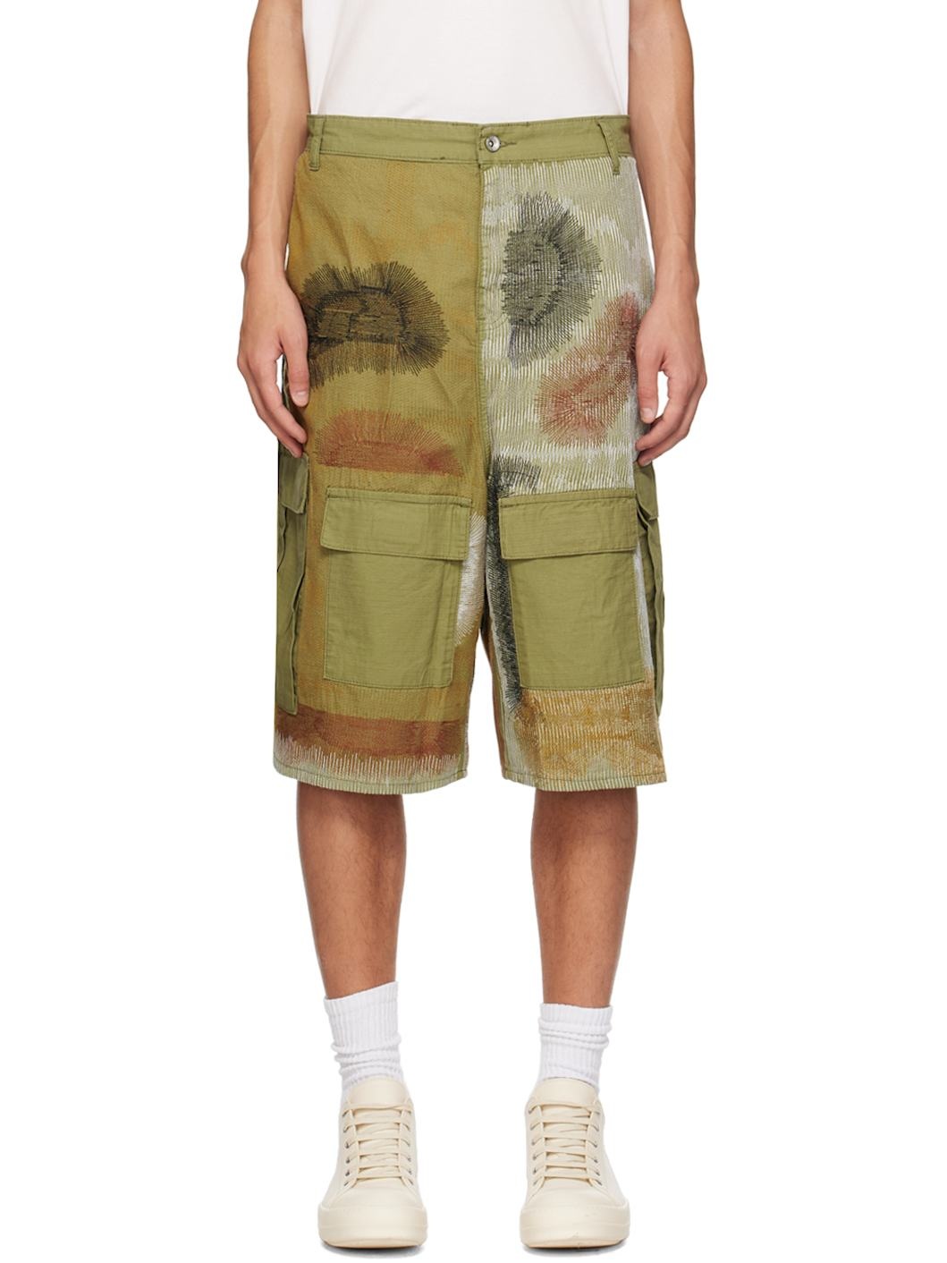 SSENSE Exclusive Khaki Camouflage Embroidery Cargo Shorts - 1