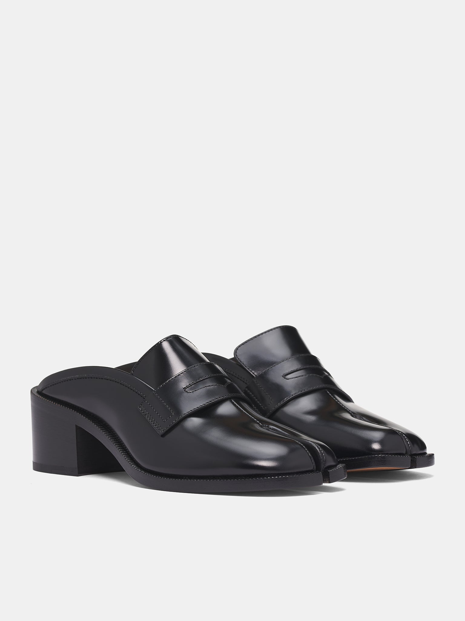 Black Polished Tabi Penny Loafers - 2