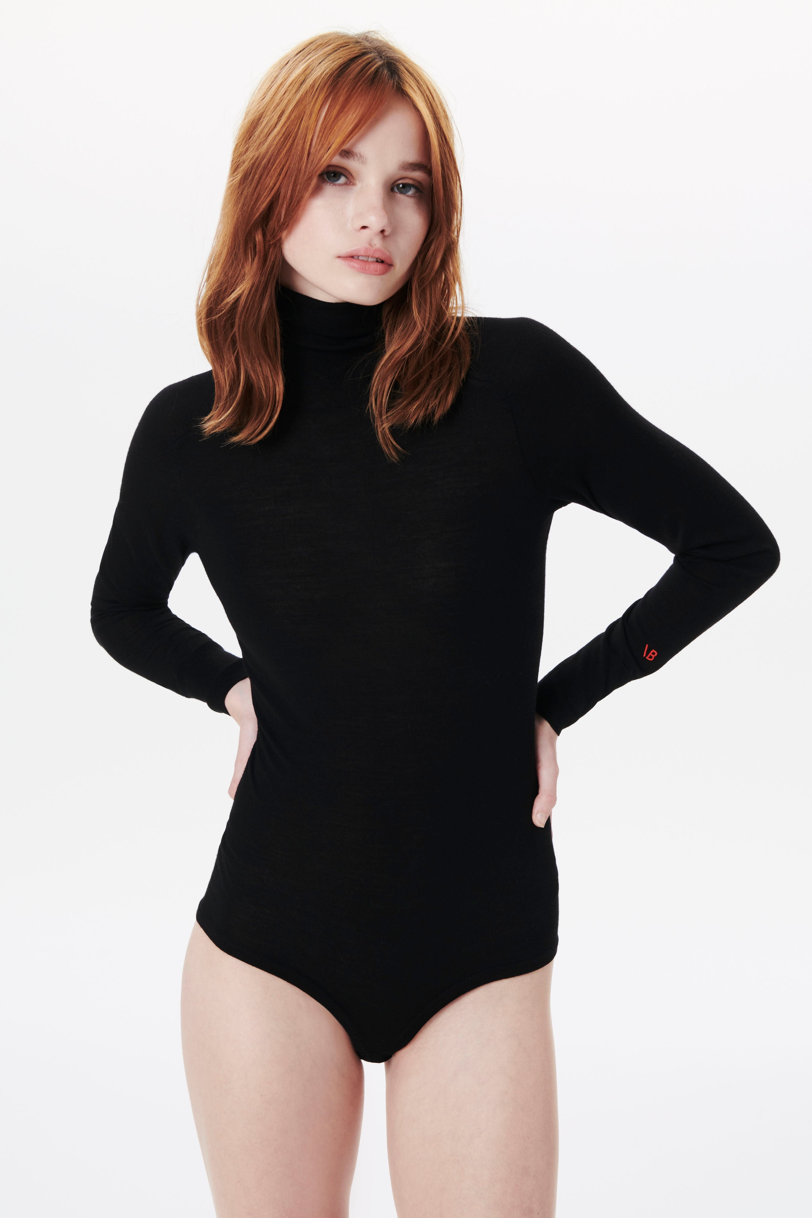 Poloneck Bodysuit In Black - 3