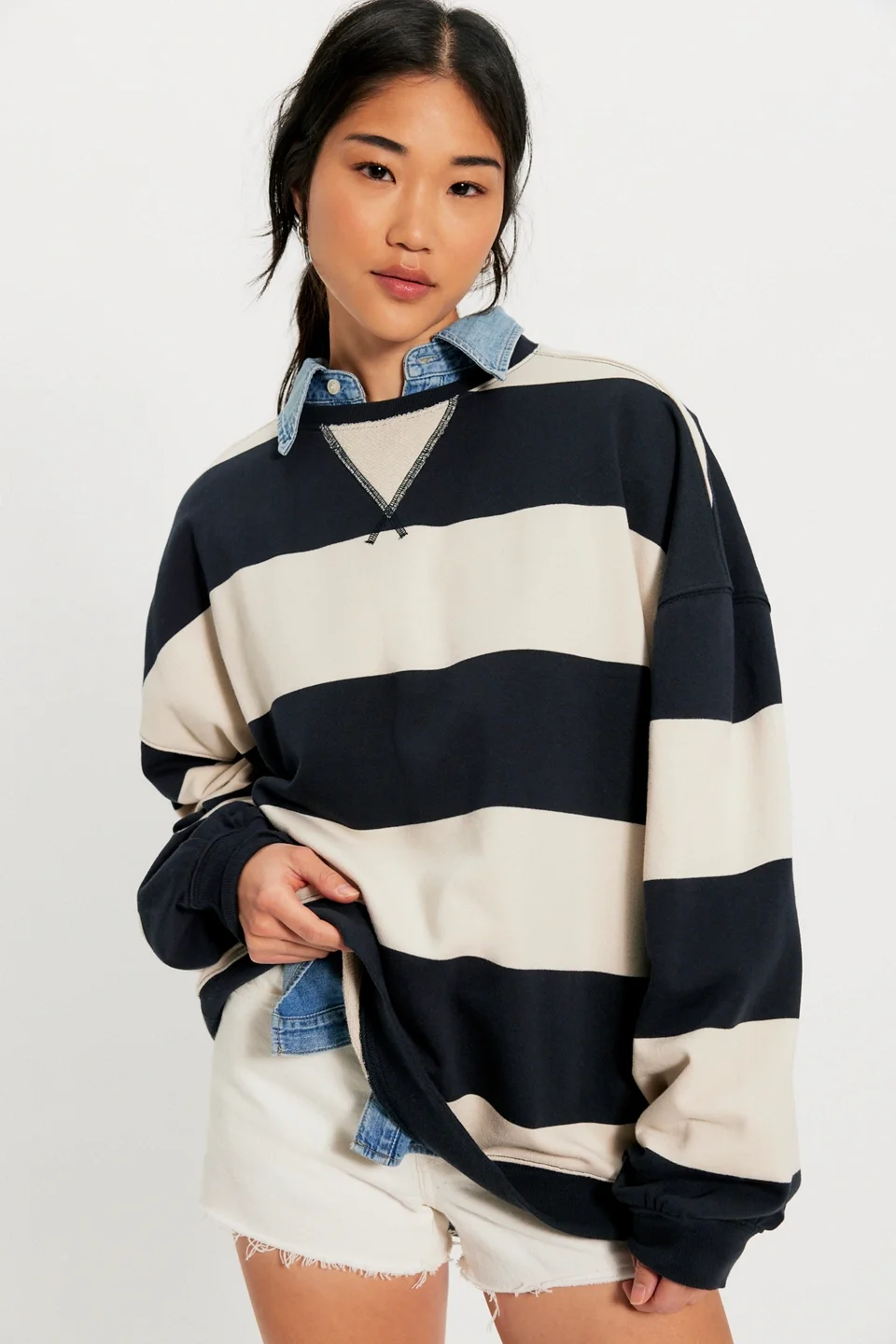 We The Free Classic Striped Oversized Crewneck - 1