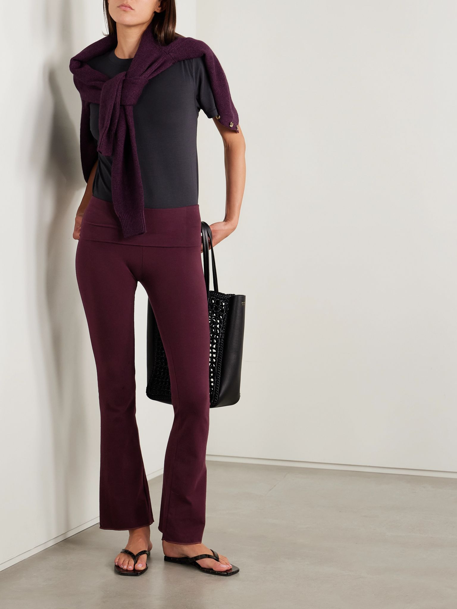 Stretch-Cotton Jersey Foldover Pants - Currant Plum - 3