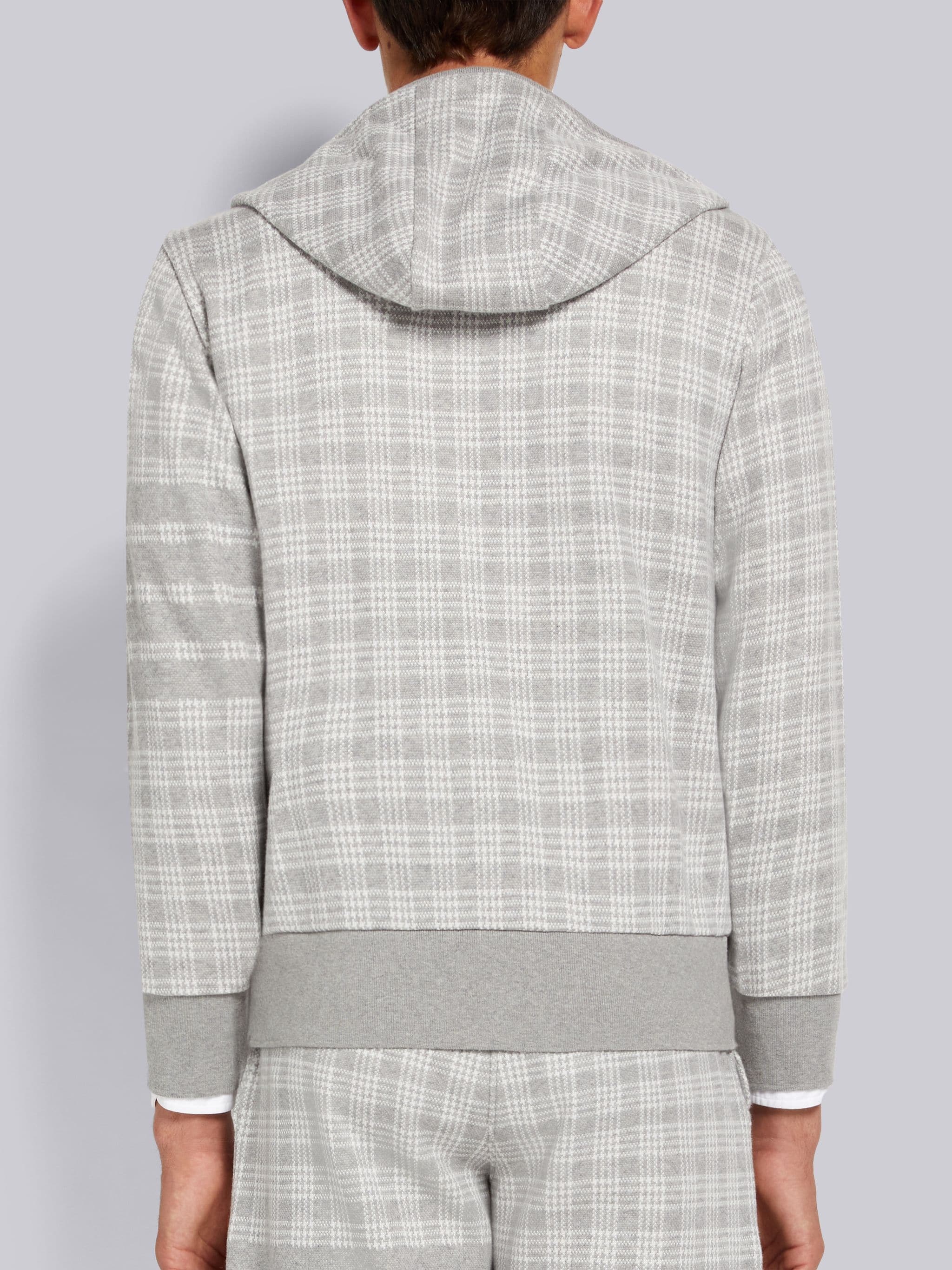 Light Grey Micro Check Jacquard 4-Bar Zip up Hoodie - 3