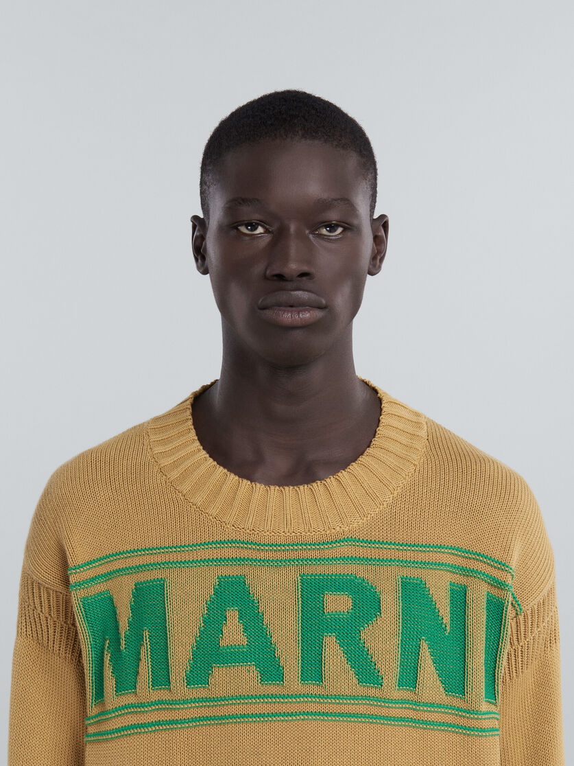 DARK YELLOW COTTON-KNIT SWEATER WITH INLAID LOGO - 4