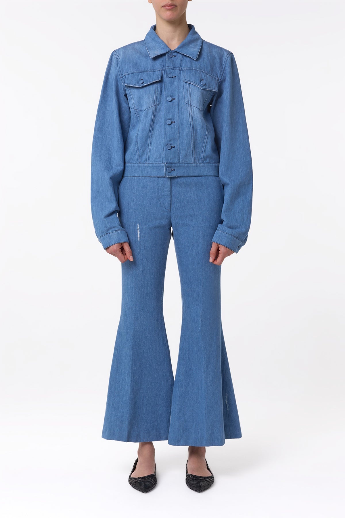 Roland Jacket in Light Blue Recycled Cotton Linen Denim - 3