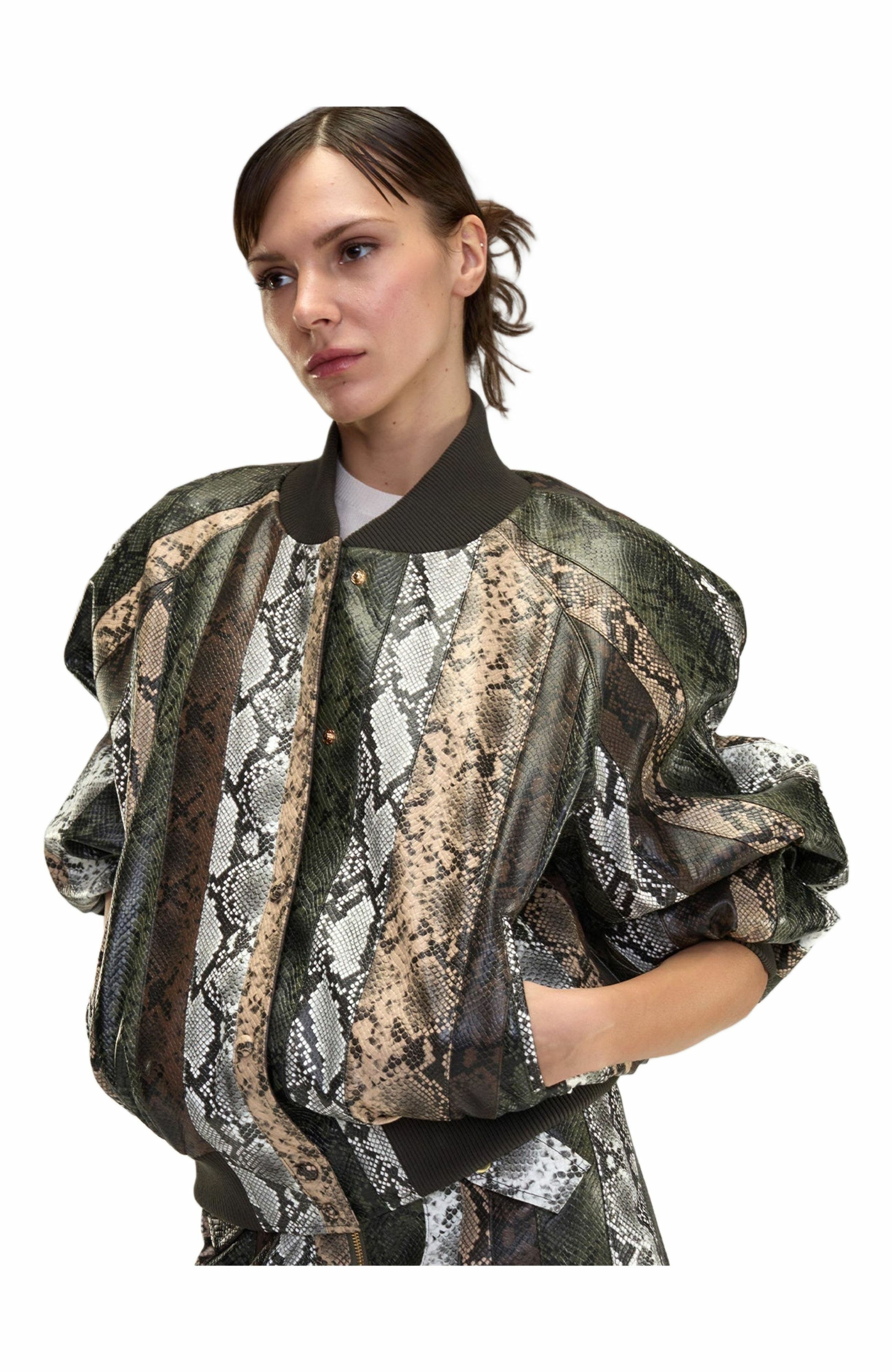 Cynthia Rowley Snake-Embossed Vegan Leather Bomber Jacket in Multi at Nordstrom - 5