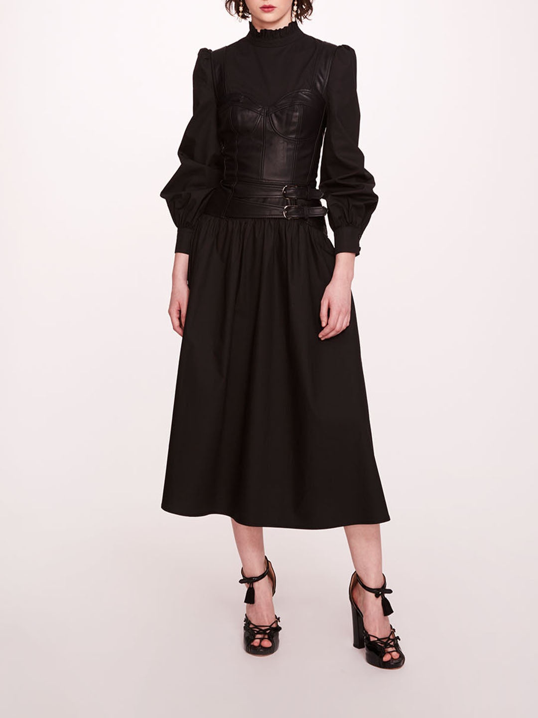 FAUX LEATHER POPLIN CORSET DRESS - 1