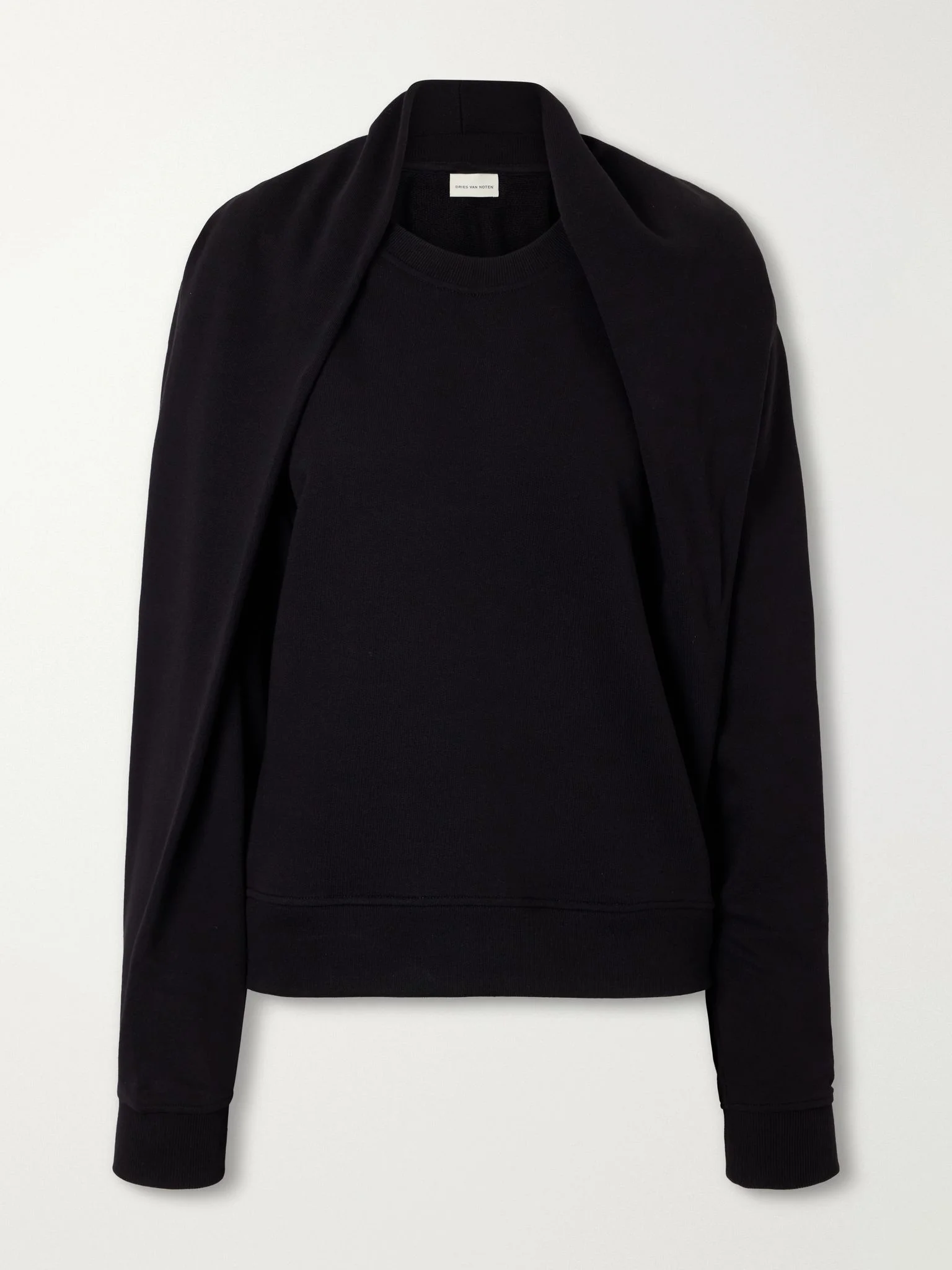Draped cotton-jersey sweatshirt Black - 1