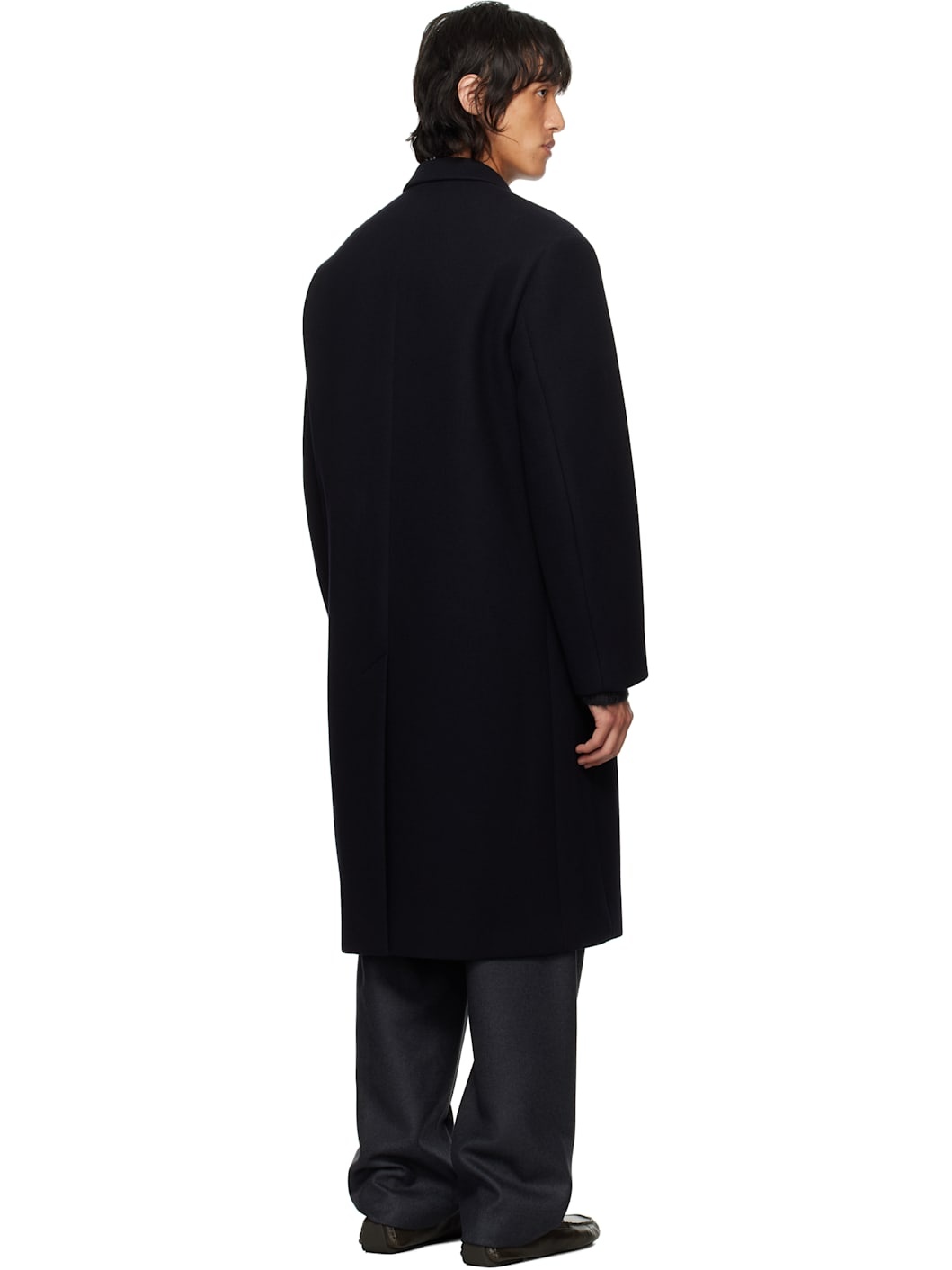 AURALEE Navy Sponge Wool Melton Chesterfield Coat REVERSIBLE