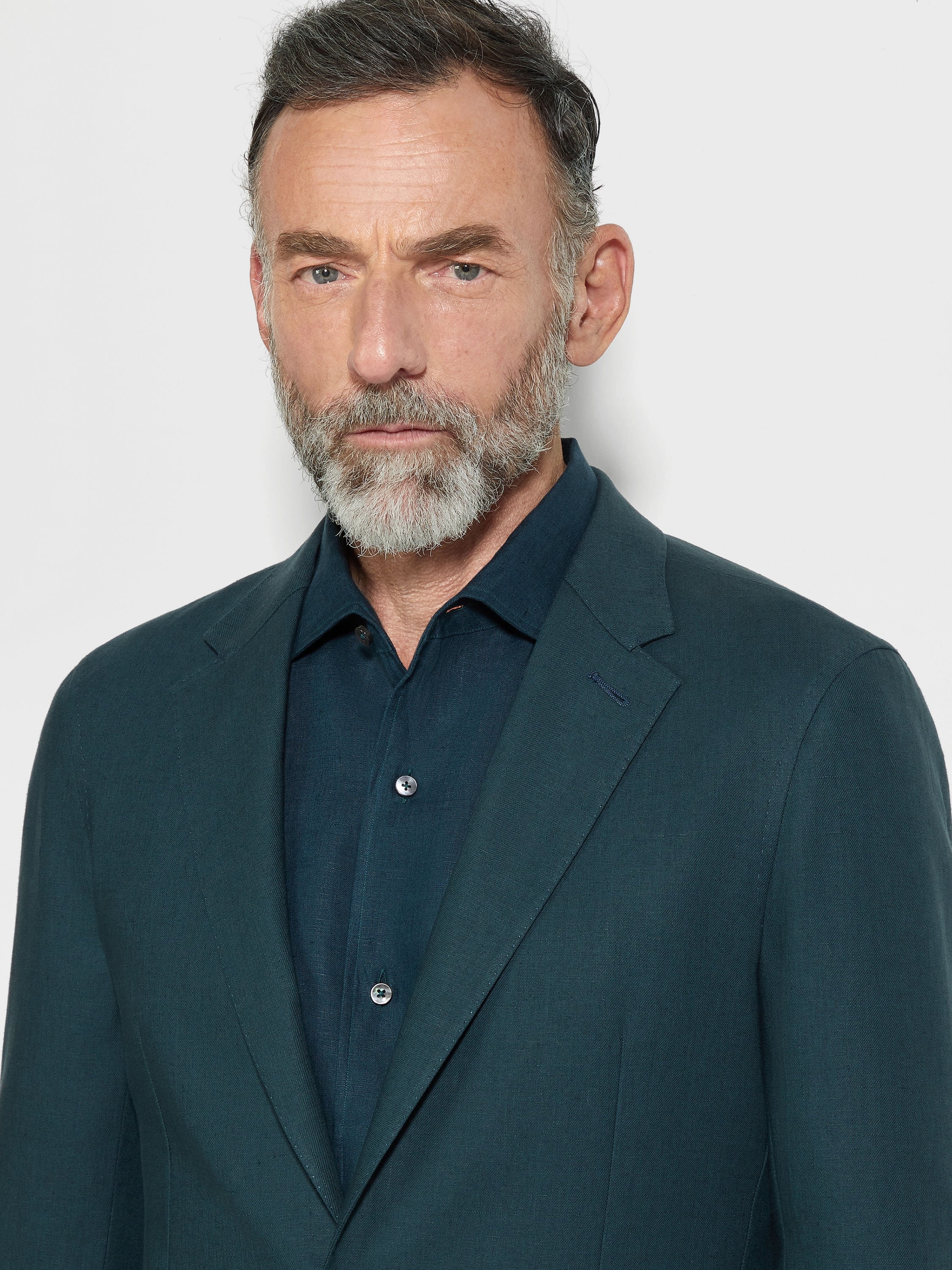 DARK TEAL BLUE OASI LINO SHIRT JACKET - 3