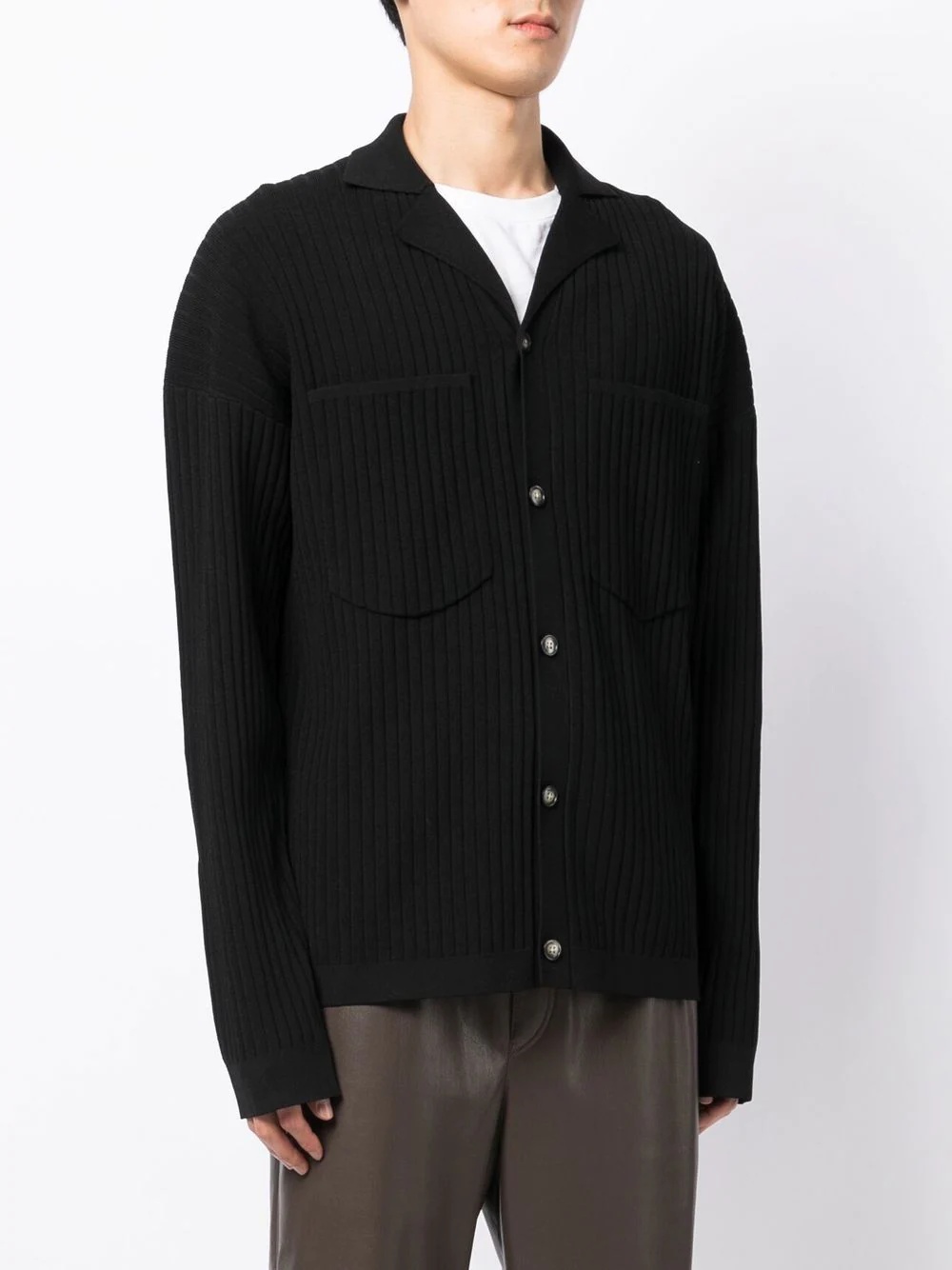 camp collar ribbed cardigan - 3
