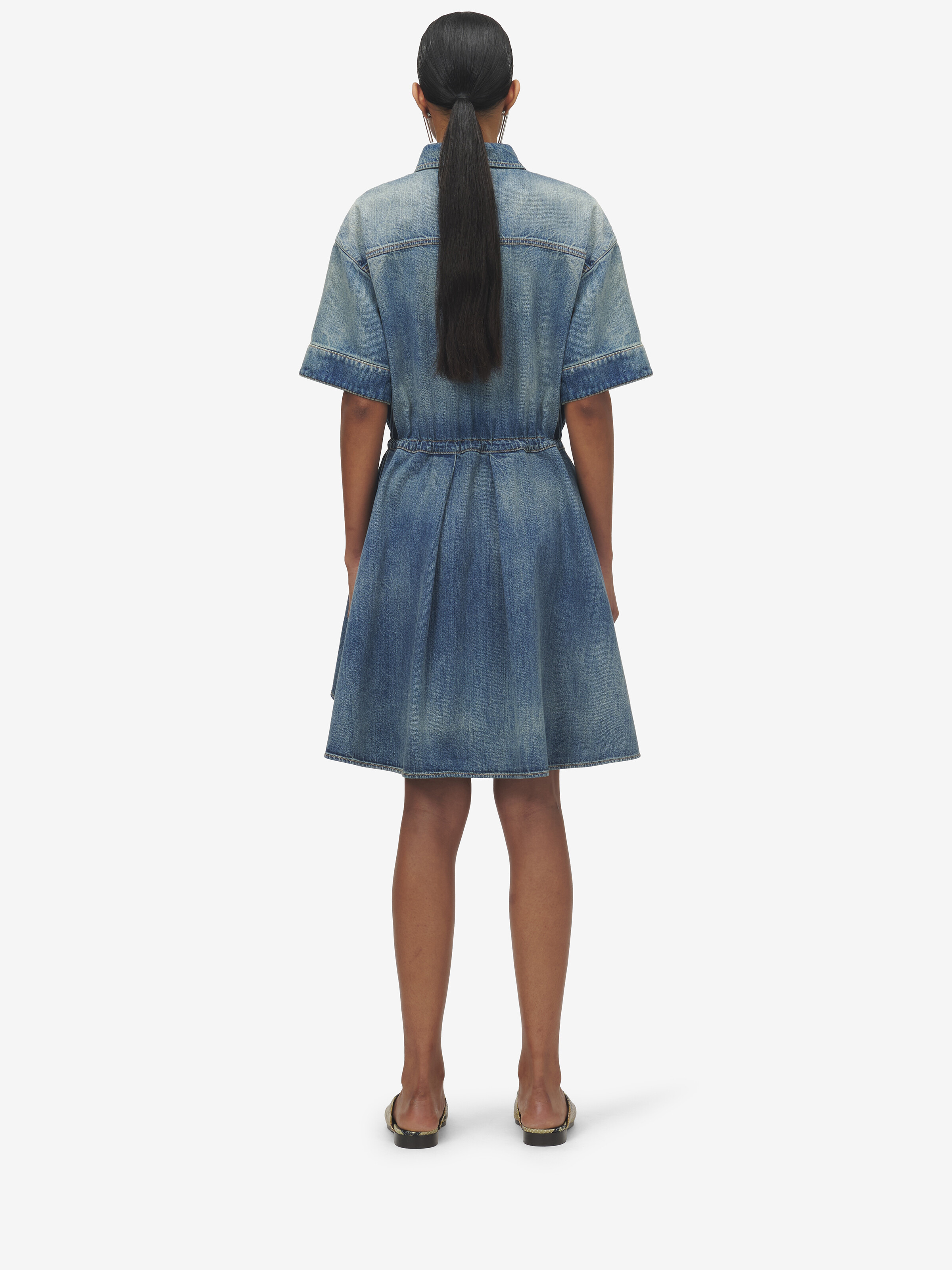 Stonewashed Denim Shirt Dress - 4