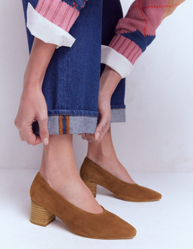 BODEN Closed Back Block Heel-Raw Umber outlook