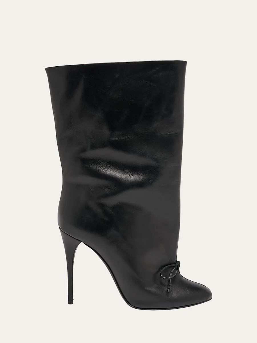 Calfskin Bow Stiletto Ankle Booties - 1