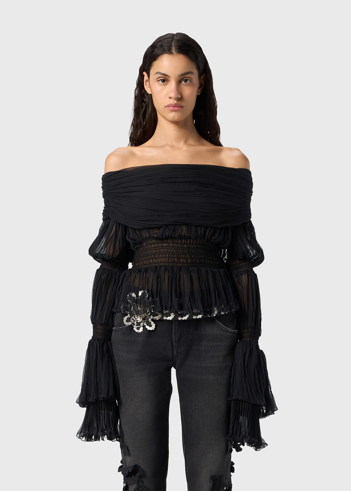 CRINKLED SILK CHIFFON BLOUSE - 2