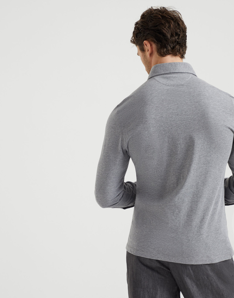 Brunello Cucinelli Cotton jersey long sleeve polo with shirt-style collar outlook