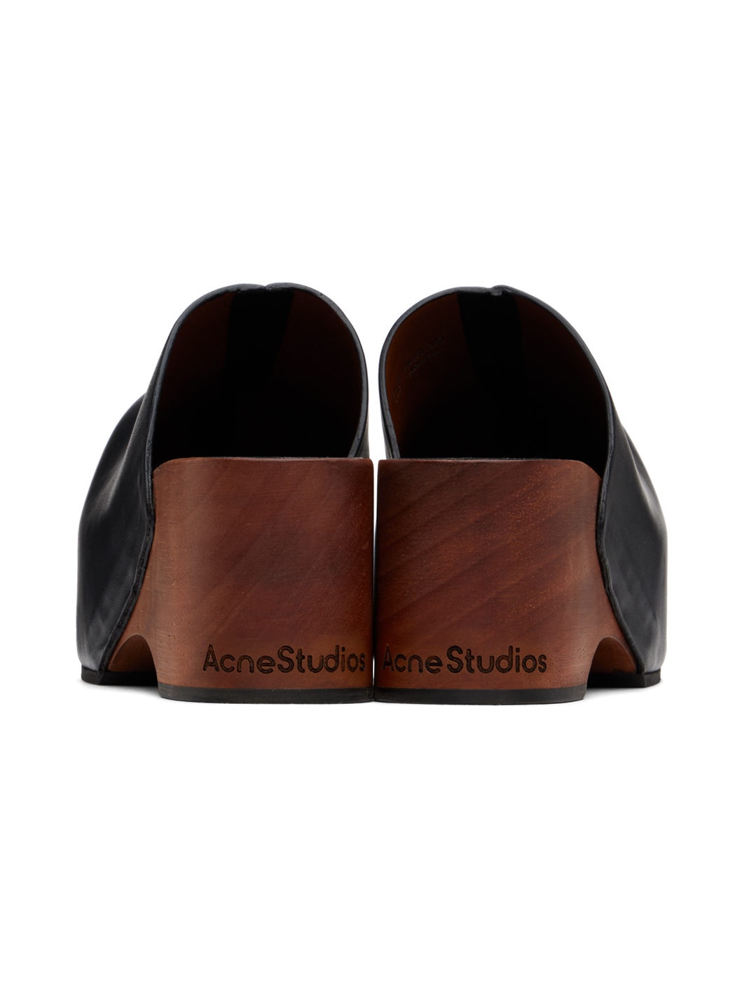 Black Leather Wood Clogs - 2