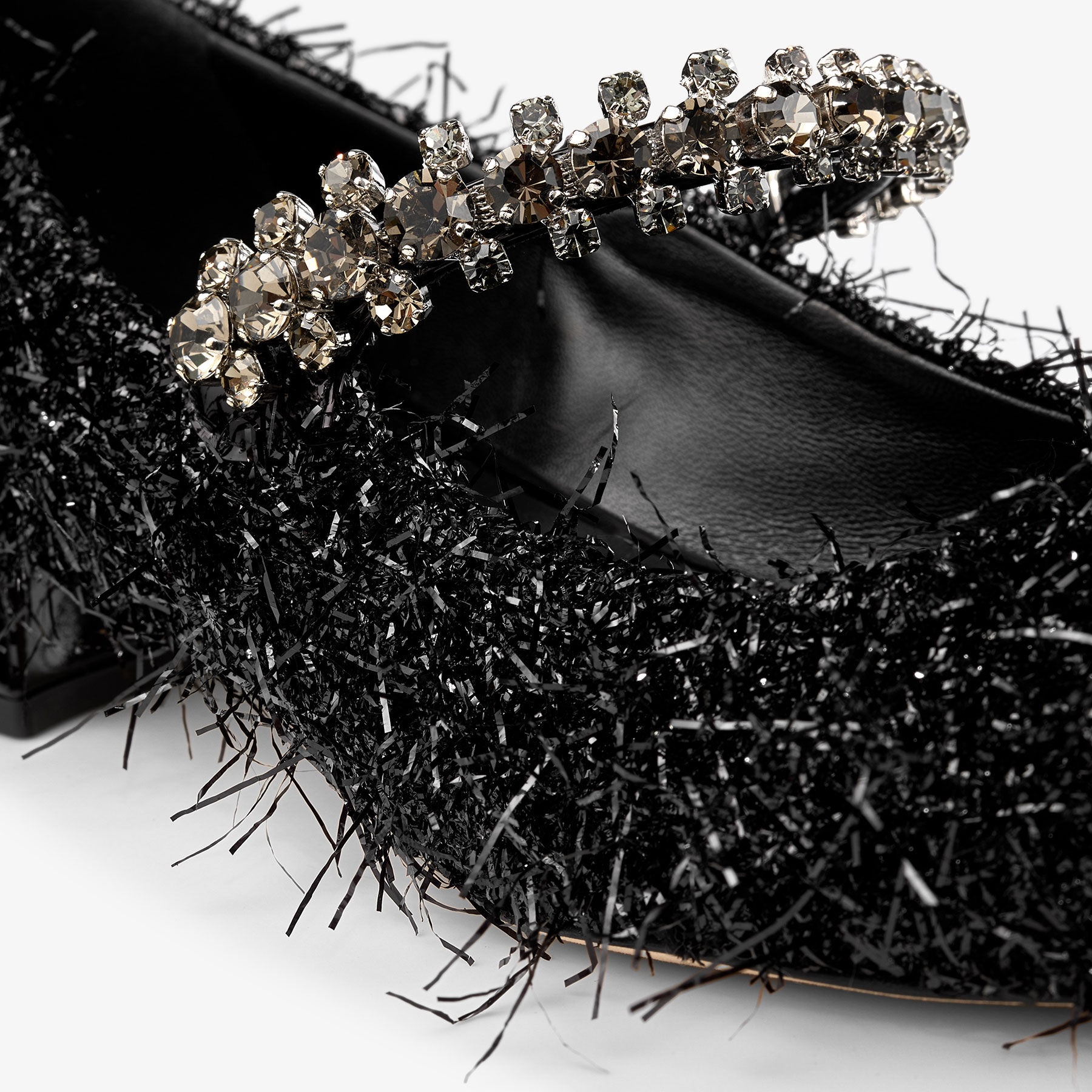 JIMMY CHOO Bing Pump Flat Black Tinsel Flats | REVERSIBLE