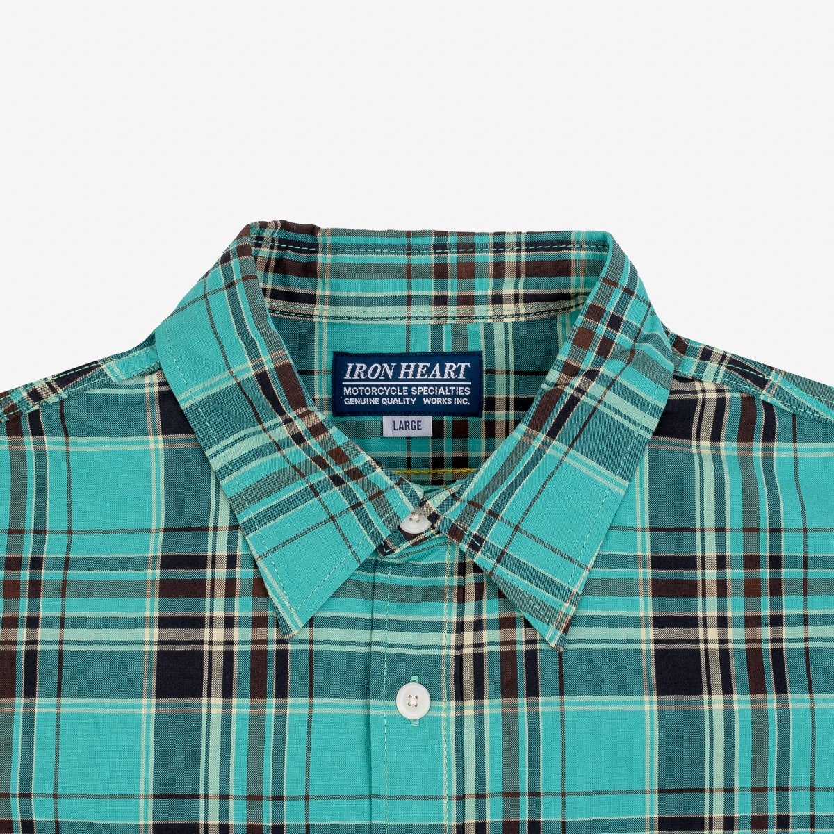IHSH-360-GRN 5oz Selvedge Madras Check Short Sleeve Work Shirt - Green - 7