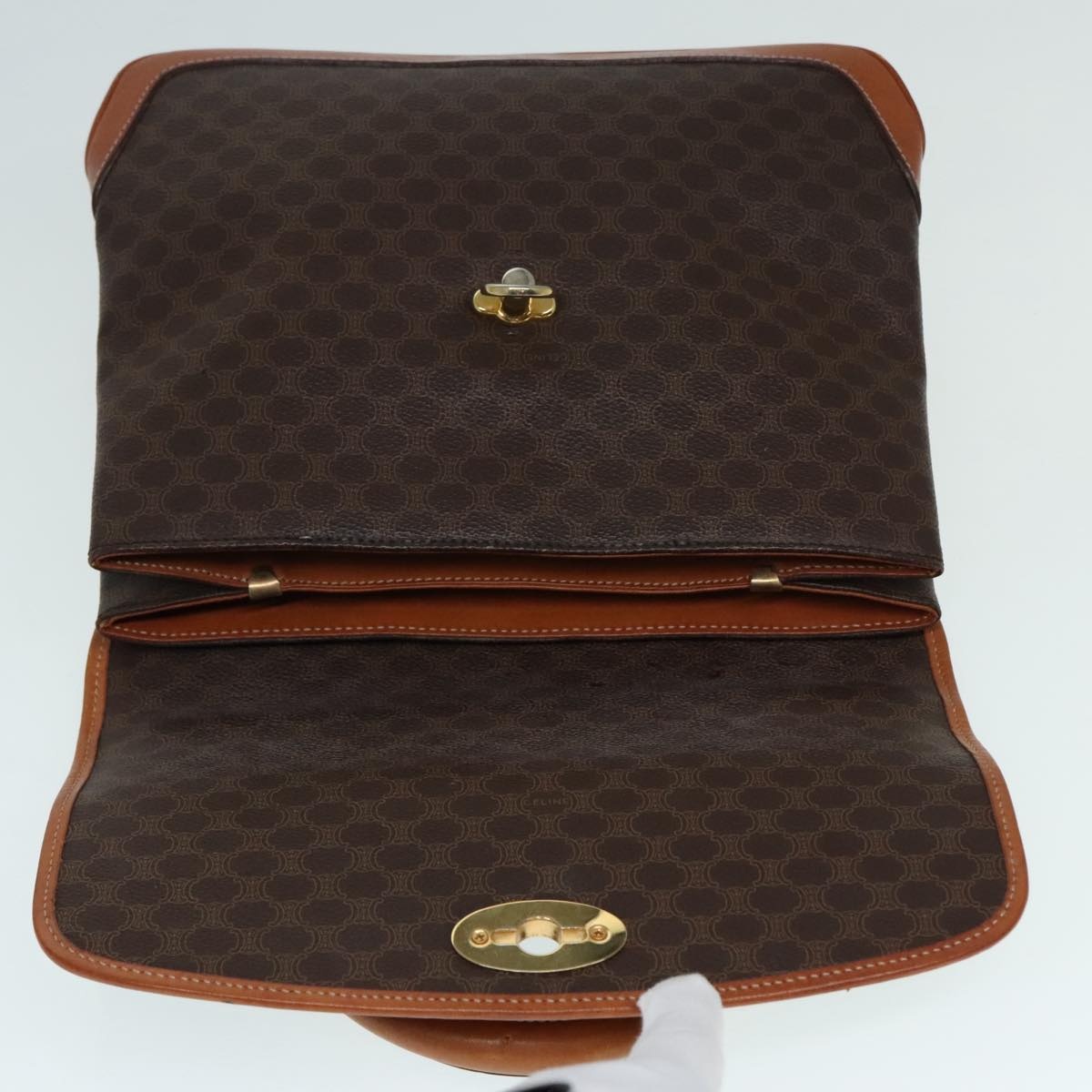 CELINE Macadam Canvas Hand Bag Pvc Leather Brown Gold - 10