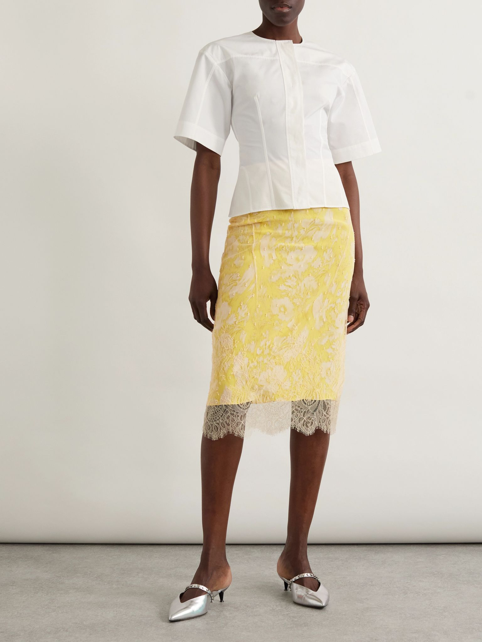 Lace and silk midi skirt Pastel yellow - 2