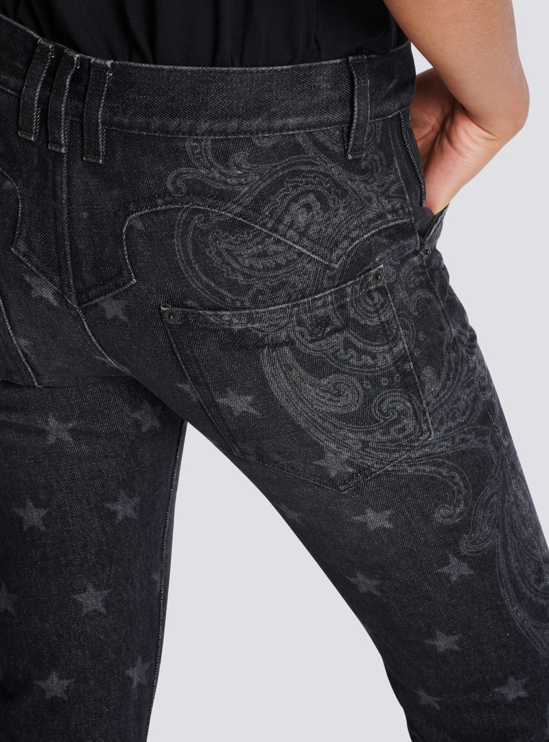Star and paisley print denim jeans 6