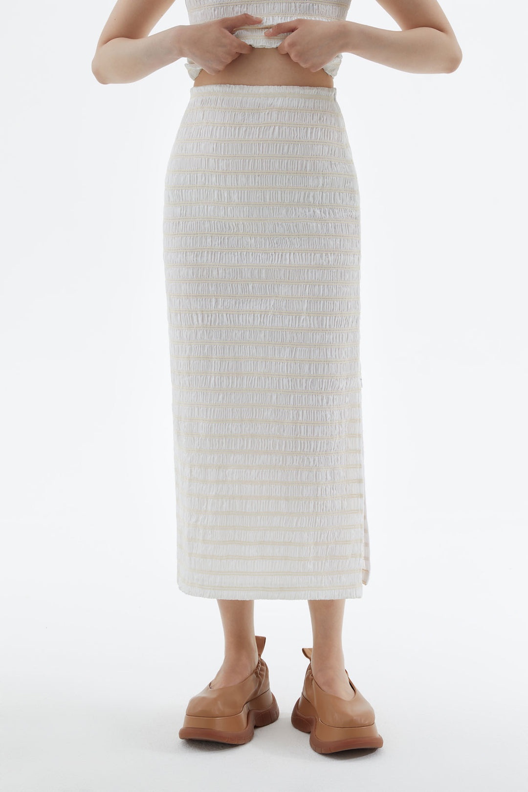 EMBROIDERED CREAM STRETCH SKIRT - 1