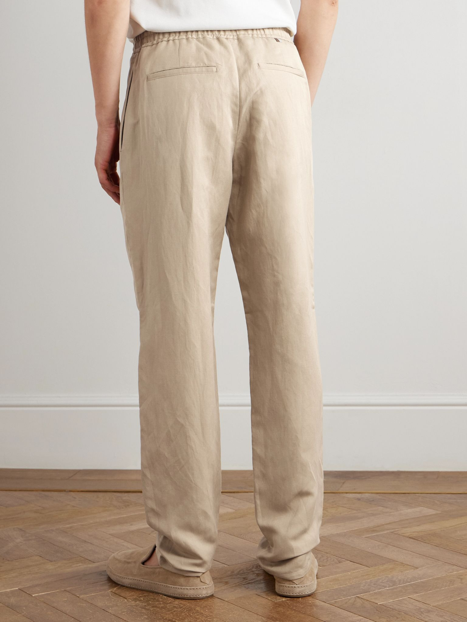 Linen and Silk-Blend Drawstring Trousers Beige - 4