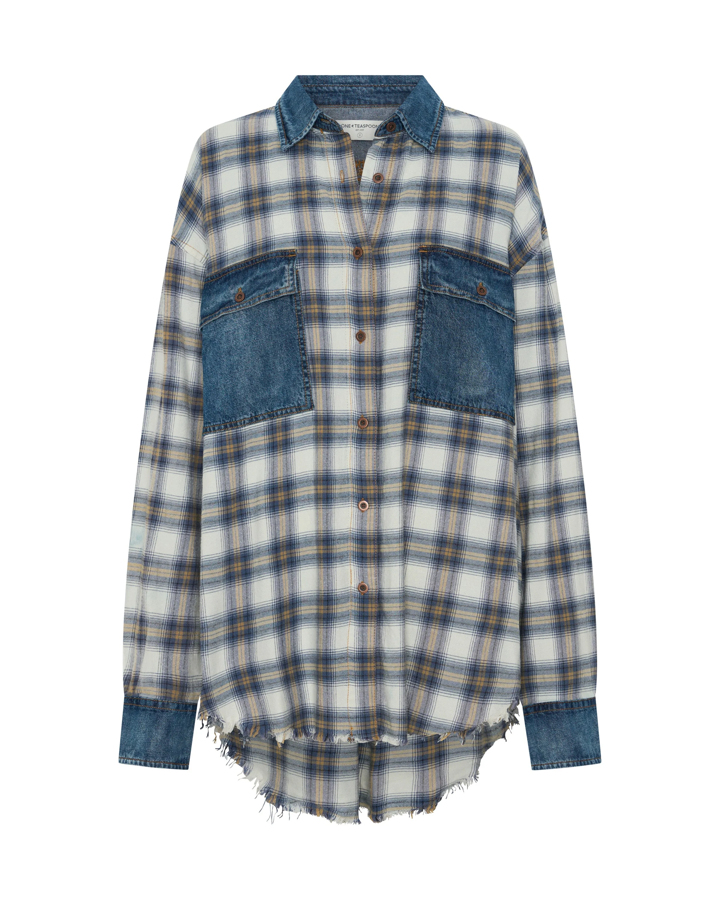 Oversized Flannel Shirt - Blue & White Check - 1