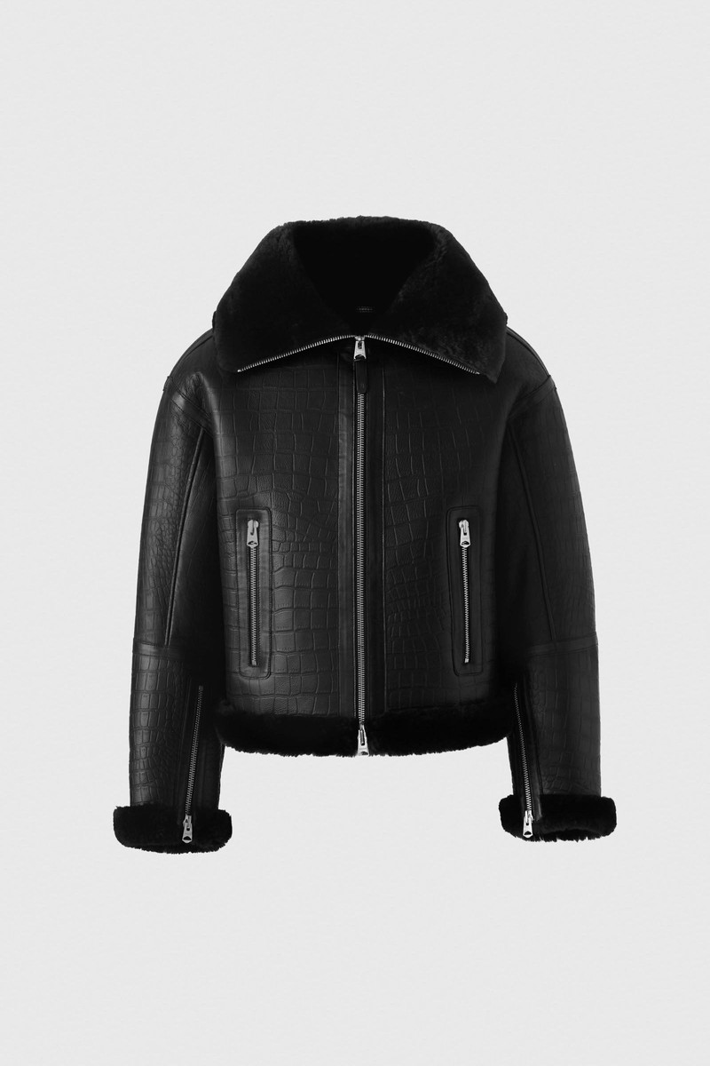 MEMPHIS Croc Embossed Oversized Shearling Jacket - 1