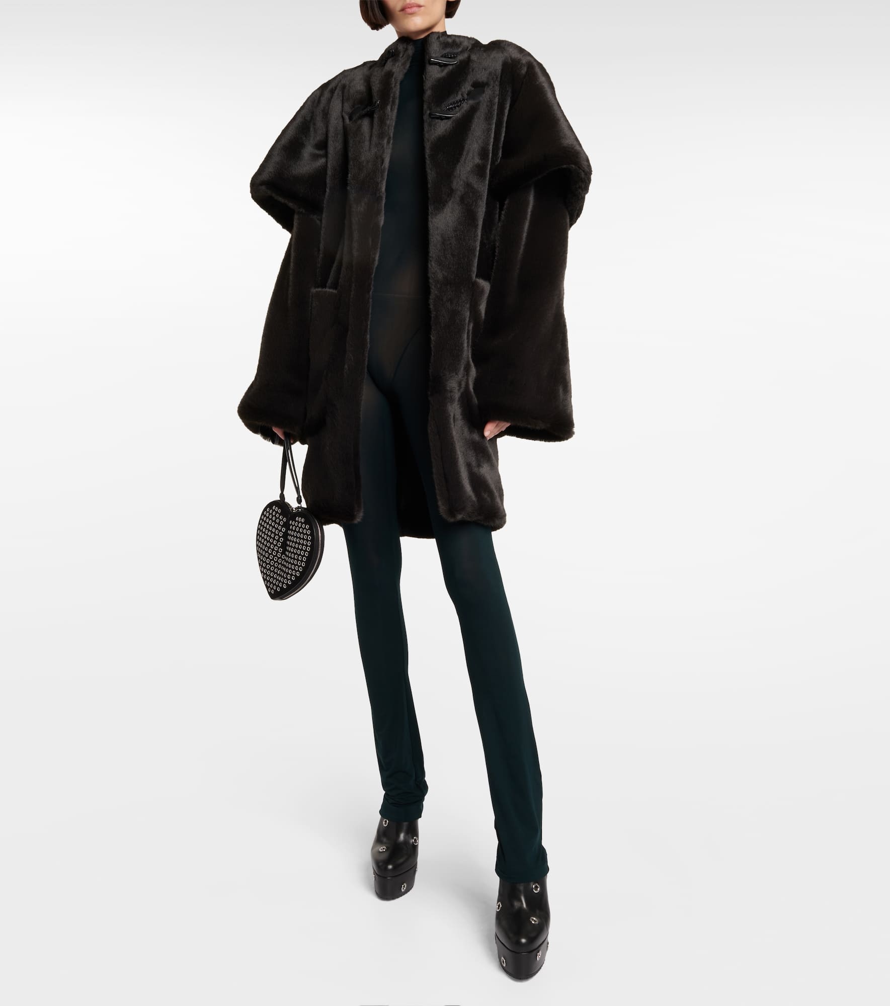 Leather-trimmed faux fur coat - 2