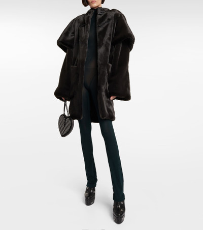Alaïa Leather-trimmed faux fur coat outlook