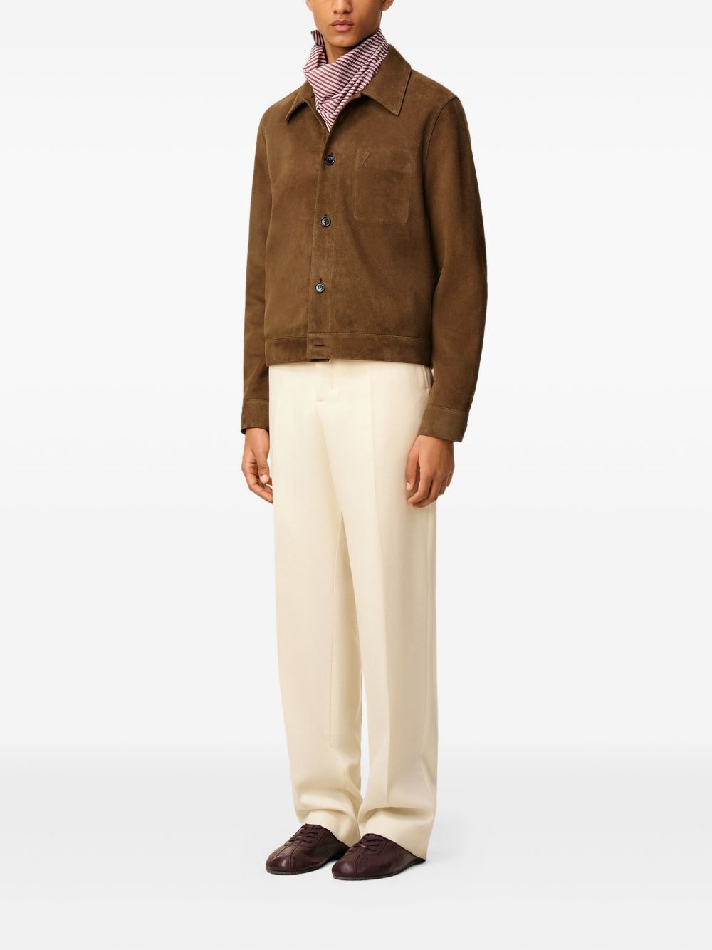 suede button-up jacket - 3