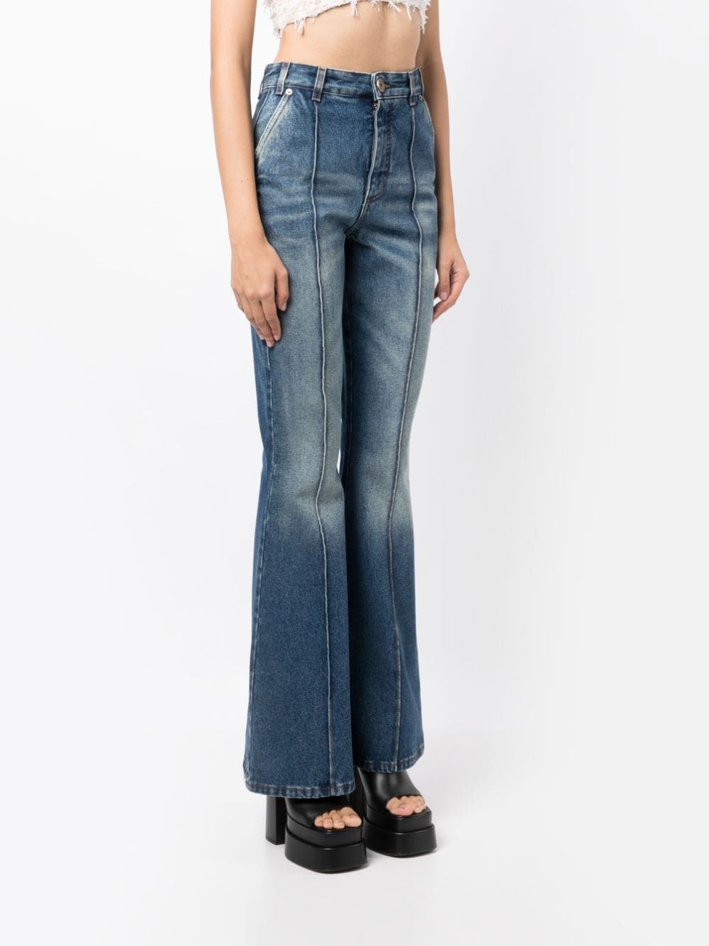 high-waisted cotton flared jeans - 3