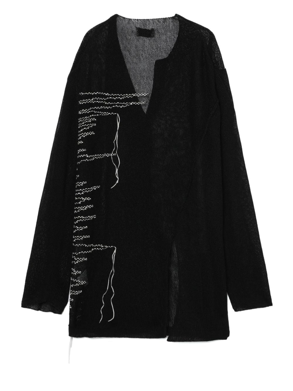 contrast-stitching long cardigan - 6