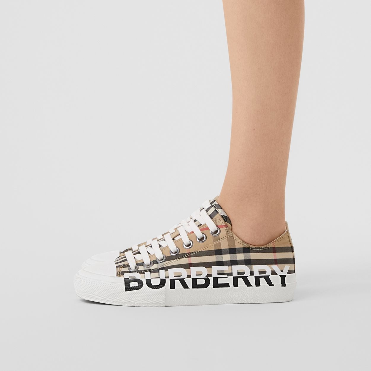 Logo Print Vintage Check Cotton Sneakers - 3