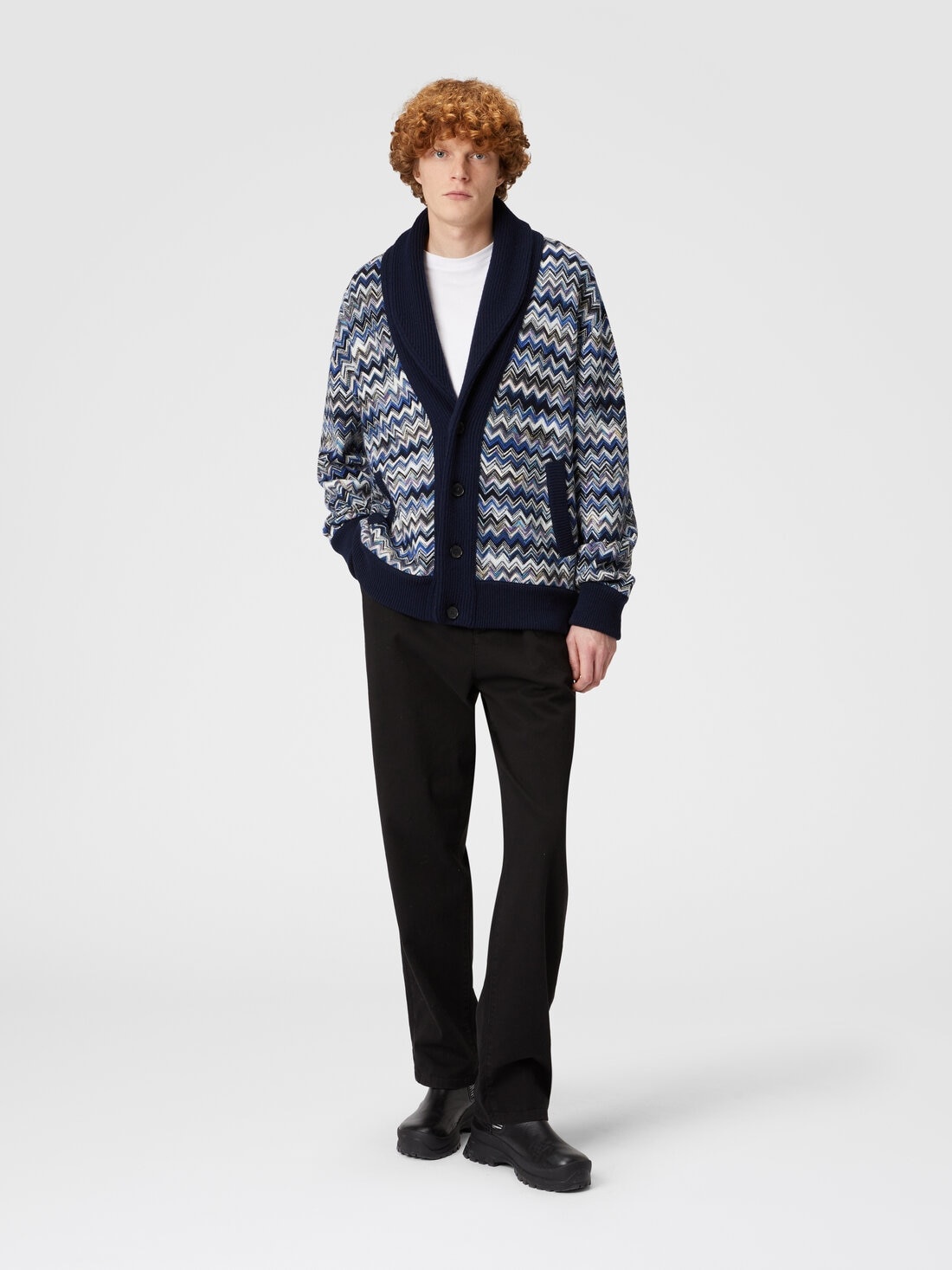 Zig zag wool cardigan with shawl collar - 2