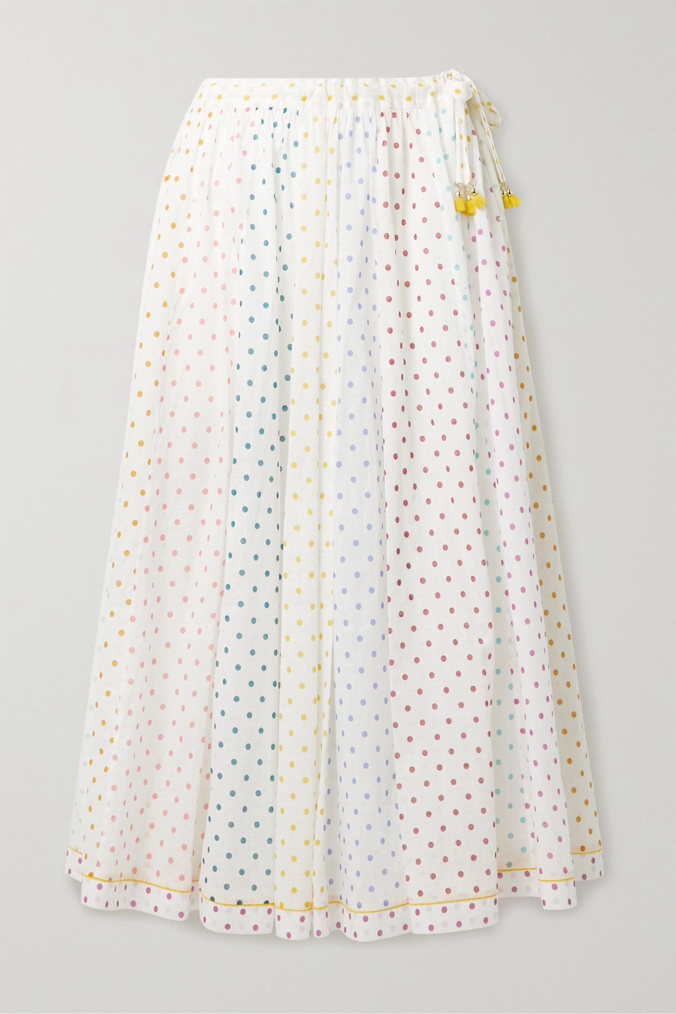 Bellitude tasseled paneled polka-dot cotton-voile midi skirt - 1